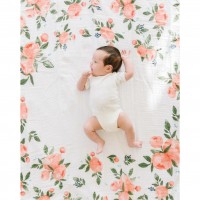 Little Unicorn婴儿拍照多功能纱布毯-红花 纪念月份摄影背景毯 配月龄卡 - 水彩玫瑰